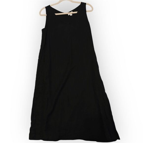 J. Jill Purejill 100% Linen Black Sleeveless A-Line Midi Dress Pockets Sz M - Picture 2 of 6